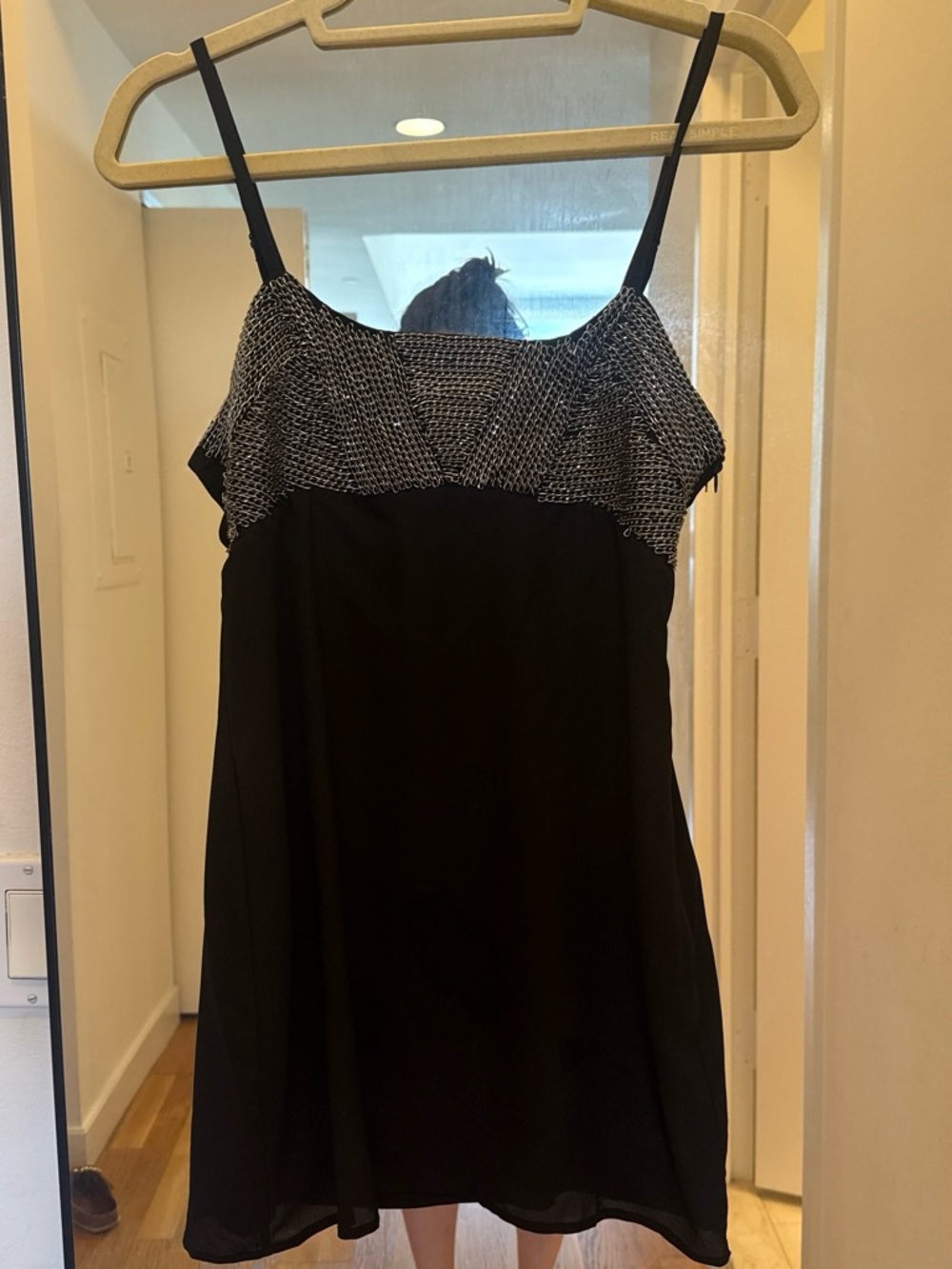 Vintage silver chain black mini dress